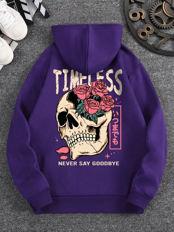 Men'S Slogan and Skull Print Hoodie Versatile and Comfortable Everyday Sweatshirt 2024 Spring and Autumn Long Sleeve S-3XL