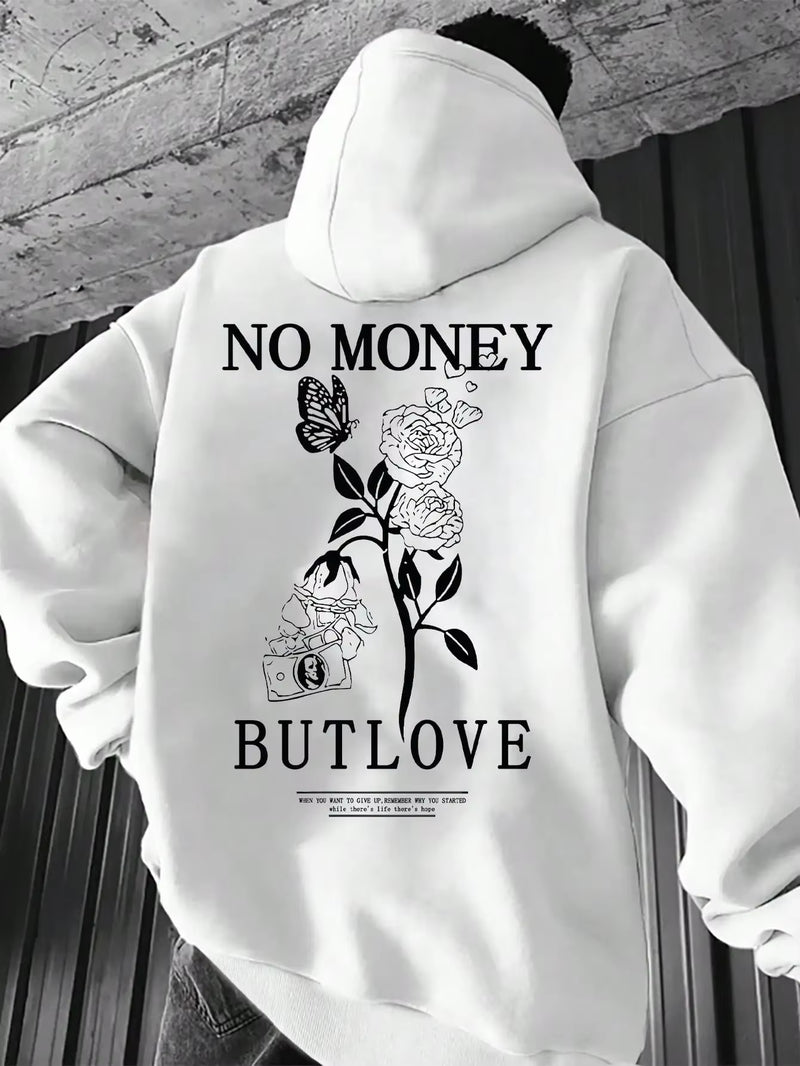 2025 New Loose Men'S Floral Letter Printed Hooded Sweatshirt for Spring and Autumn Comfort, Versatile Pullover S-5XL