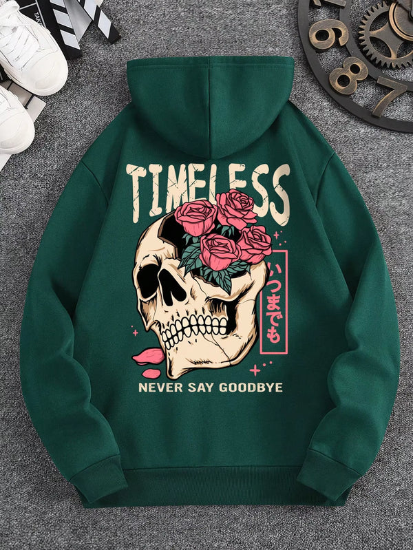 Men'S Slogan and Skull Print Hoodie Versatile and Comfortable Everyday Sweatshirt 2024 Spring and Autumn Long Sleeve S-3XL