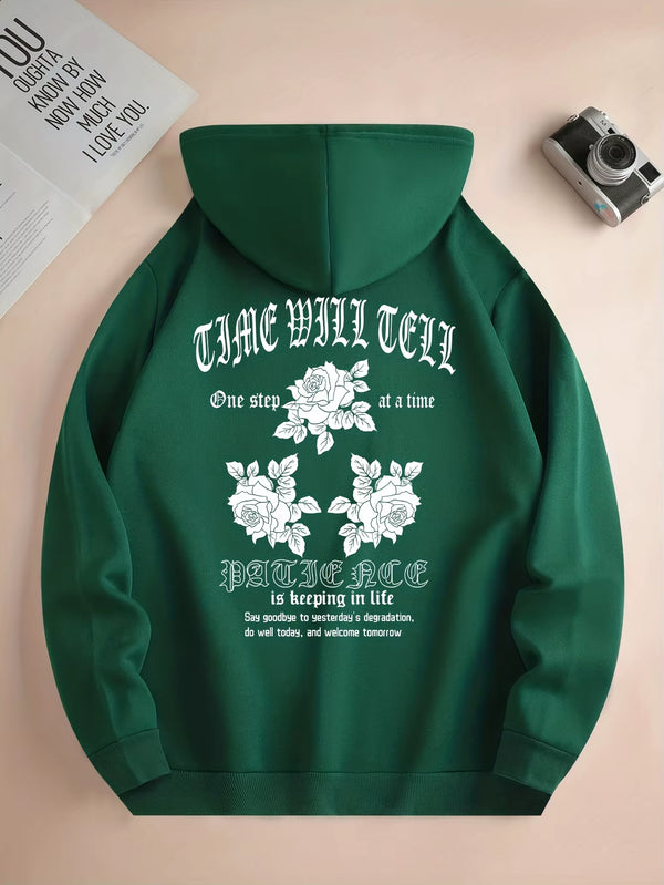 Men'S New Fashion Hoodie, Casual Drawstring Hooded Sweatshirt with Lettering and Floral Print, Men'S Tops