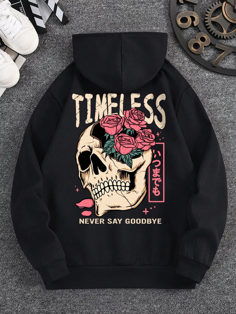 Men'S Slogan and Skull Print Hoodie Versatile and Comfortable Everyday Sweatshirt 2024 Spring and Autumn Long Sleeve S-3XL